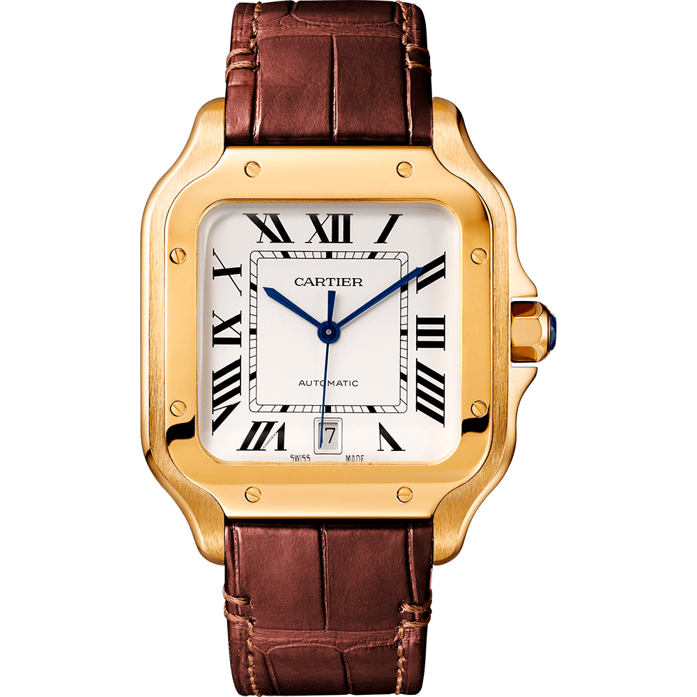Cartier Santos Automatic – Gold with Brown Leather Strap